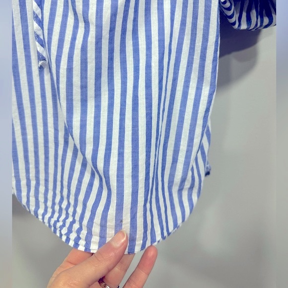 Talbots Striped Front Tie Roll Tab Sleeves Top Blouse Pullover Medium Petite - Picture 7 of 9